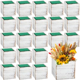 Dandat 24 Sets Wooden Boxes for Centerpieces Wood Cube Planter Box Rustic Square Vases with Removable Plastic Liner Floral Foam Blocks for Christmas Home Wedding Garden Decor