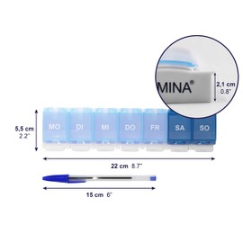 KMINA - Tablettenbox 7 Tage, Groß, Deutsch, Medikamentenbox - Made in Europe