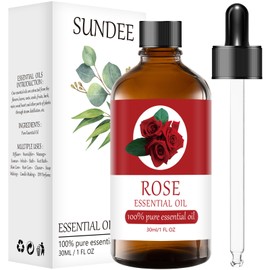 Organic Rose Essential Oils Aromatherapy 1 Fl Oz 100% Pure Natural Relaxation and Wellness Gift Set Oils for Diffusers Humidifiers, Delicate Grade with Glass Dropper for Air Freshening (30ml)