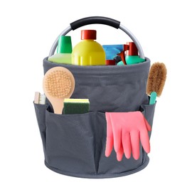 Cleaning Agent Organiser, 17L Universal Cleaning Caddy, Foldable Storage Basket with Handle and 6 Compartments, Cleaning Bag, Cleaning Agent Organiser, Portable for Indoor, Garden, Bathroom (Grey)