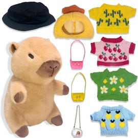 Acgtrick Cute Capybara Plush with 9 pcs Clothes & Accessories, Soft Capybara Stuffed Animal Capybara Plush Toy, Dress Up Kawaii Capybara Plushies Birthday Gifts for Kids Boys Girls 10.2 inch
