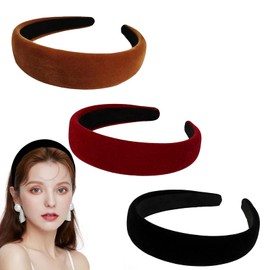 ZWWOGE Pack of 3 Women's Headbands, Padded Headband Made of Fabric, Retro Style Hairband, Vintage Hair Accessories, Headbands for Women and Girls (Black/Burgundy/Brown)