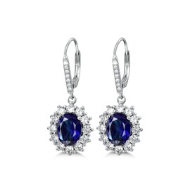PRETTERY Sterling Silver Blue Sapphire Drop Earrings Necklace Jewellery Set for Women,Silver Pandent Necklace and Dangle Drop Earrings with Blue Cubic Zirconia (Earrings)