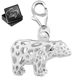 Limana Women's Charm Pendant Genuine 925 Sterling Silver Charm Bracelet Carabiner Polar Bear, Sterling Silver Silver
