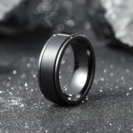King Will 316L Stainless Steel Spinner Weding Ring for Men Women-8mm Black Stress Relief Fidget Ring Brushed Spinner Wedding Band Comfort Fit Size 7.5