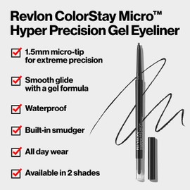 Revlon Gel Eyeliner, ColorStay Micro Hyper Precision Eye Makeup with Built-in Smudger, Waterproof, Stocking Stuffer for Women, 214 Black, 0.002 oz