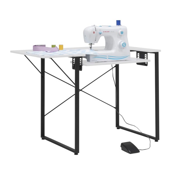 Sew Ready Dart Wood/Metal Multipurpose Machine Table Workstation Desk with Folding Top for Crafts, Sewing, Computers, Laptops, Games, Black Graphite/White 23D x 41W x 30H in