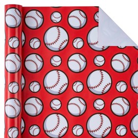 WRAPAHOLIC Baseball Wrapping Paper Roll - Mini Roll - 17 Inch x 9.8 Feet - Sports Red Baseball Design, Perfect for Birthday, Party, Holiday
