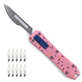 EDC Pocket Knife, Folding Utility Knives with Clip, Retractable Box Cutter, Small Scalpel Knife with 10pcs Razor Sharp Surgical Carbon Steel Replacement Blades #24, EDC Knives for Men Women:_Pink