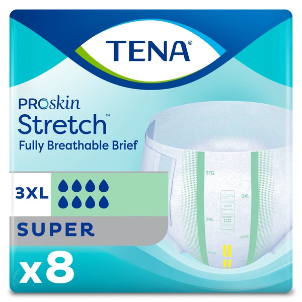 TENA ProSkin Stretch Super Bariatric Incontinence Brief, Heavy Absorbency, Unisex, 3X-Large, (32 Total - 4 Packs)