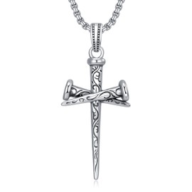 PARYFO Nail Cross Necklace 925 Sterling Silver Religious Nail Cross Pendant Christian Bible Verse Jewelry Gift for Men Women (01-Vine Nail Cross 01- Silver)
