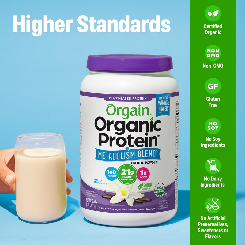 Orgain Organic Protein + Metabolism Blend Powder, Vanilla Bean -