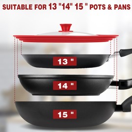 13-14-15 in Universal Lid for Pots, Pans and Skillets, Extra Large Pot Lid Tempered Glass Lid with Heat-Resistant Silicone Edge, Cookware Lids, Replacement Frying Pan Cover