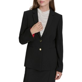 Halston Women's Two Button Woven Office Workwear Blazer, Black