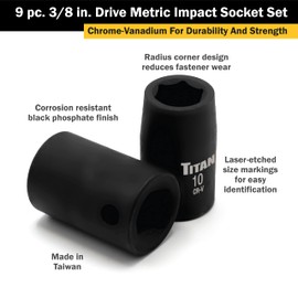 Titan 48201 9-Piece 3/8-Inch Drive Metric Impact Socket Set