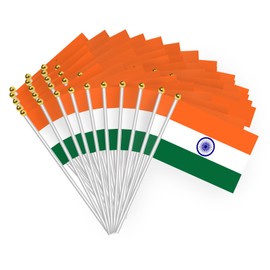 Pack of 50 Indian Hand-Held Flags 21 x 14 cm Indian Mini Hand Flag Indian Banner Hand Waving Flag Indian Flag with 30 cm Plastic Flagpole Holiday Parade Decoration