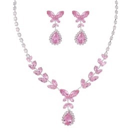 Kamirola Women's Wedding Bridal Jewelry Set for Brides Bridesmaids, Silver Plated Cubic Zirconia Teardrop Necklace Dangle Earrings Sets for Party Prom, Medium, Copper Alloy, Cubic Zirconia