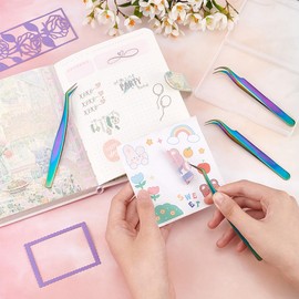 UNICRAFTALE 4pcs 2 Styles Stainless Steel Curved Pointed Craft Tweezer Rainbow Eyelash Tweezers Clips Sticker Picking Tool Tweezer for DIY Craft Precision Tweezers Jewelry Making