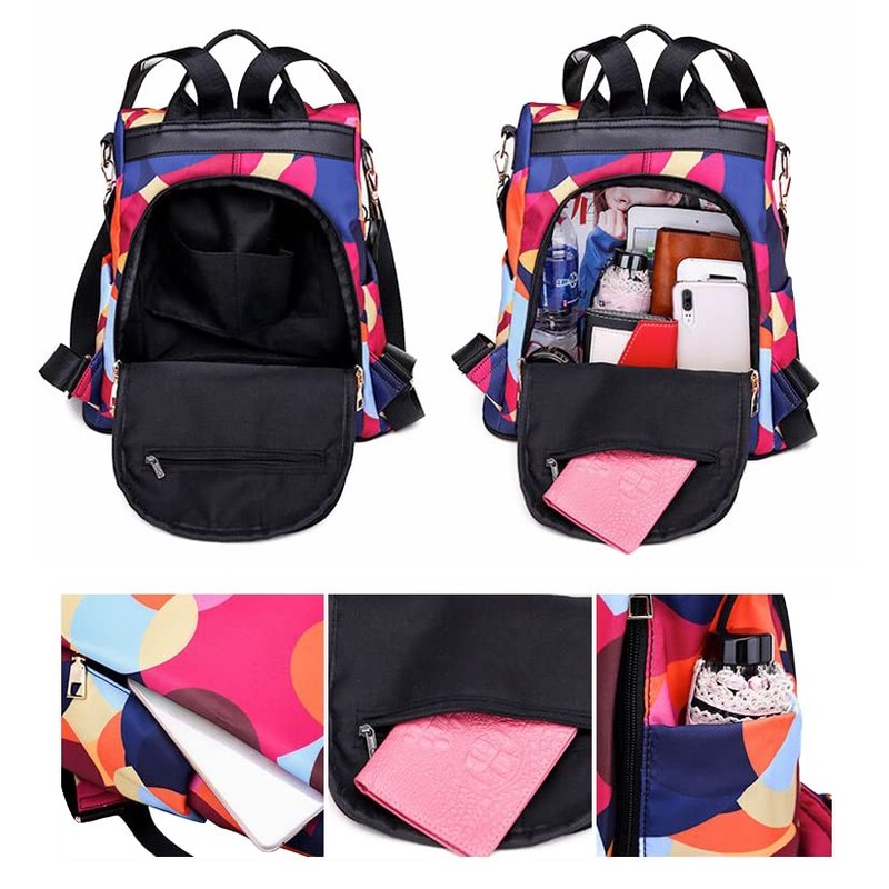 Wishliker Women's Backpack, Anti-Theft, Waterproof, Multifunctional School Bags, B-red circle,