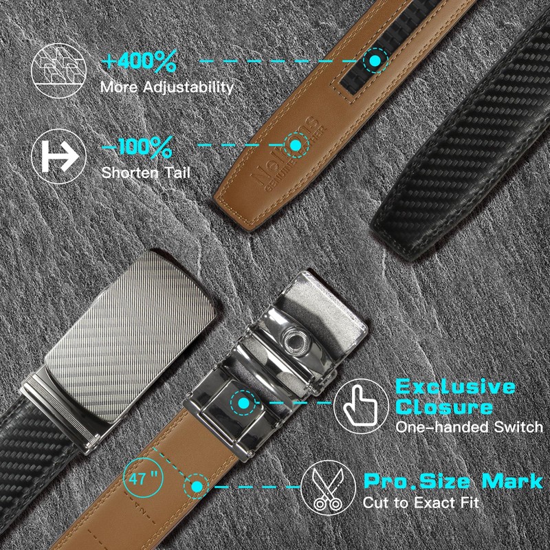 Nelbons Men's Belt Ratchet Belt Automatic Buckle for Men Suit
