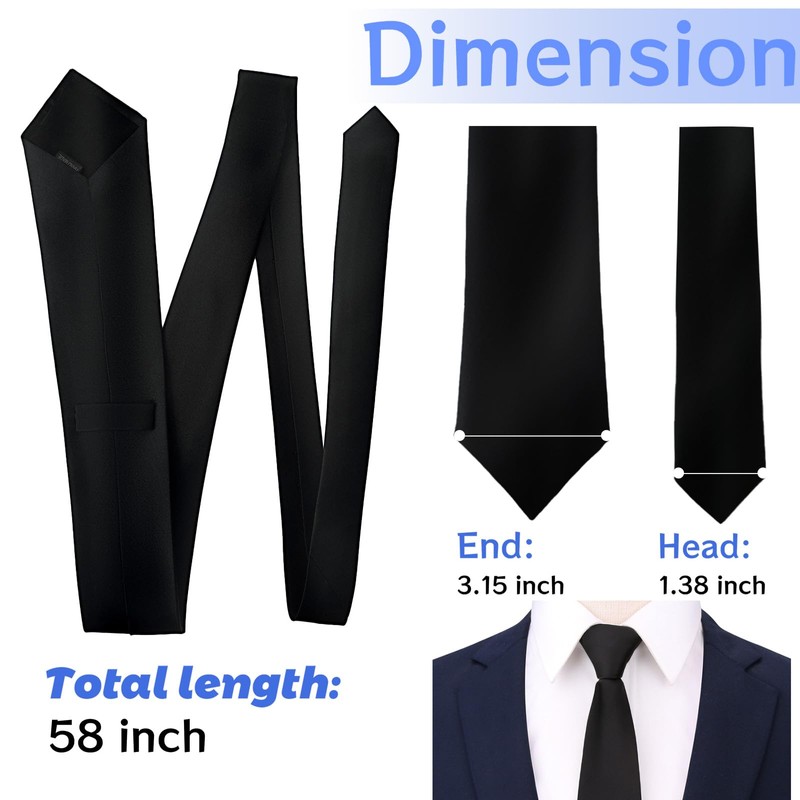 Paradi star Men's Tie,3.15 inch Solid Color Formal Necktie for