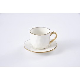 Pampa Bay Golden Salerno Titanium-Plated Porcelain Espresso Cup & Saucer, 4.25 x 3.5in