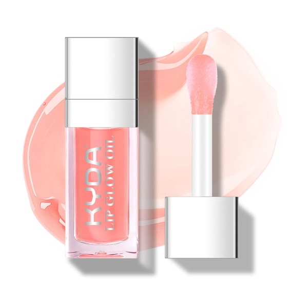 KYDA Hydrating Lip Glow Oil, Moisturizing Lip Oil Gloss Transparent Plumping Lip Gloss, Lip Oil Tinted for Lip Care and Dry Lips-Pink