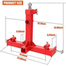 Sulythw 3 Point Hitch Attachment, 3pt Quick Trailer Hitch 2" Receiver Category 1 Attachment, 3000lbs Capacity with Trailer 2-5/16" Ball Gooseneck 3 Point Hitch Receiver Tractor Tow Drawbar