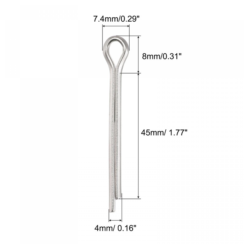sourcing map Split Cotter Pin, 4mm x 45mm Stainless Steel