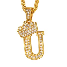 Suplight Men's Initial Chain 18k Gold Plated Letters A to Z Pendant with Cubic Zirconia Hip Hop Rapper Fashion Jewellery Accessory, Stainless steel, copper, Cubic Zirconia