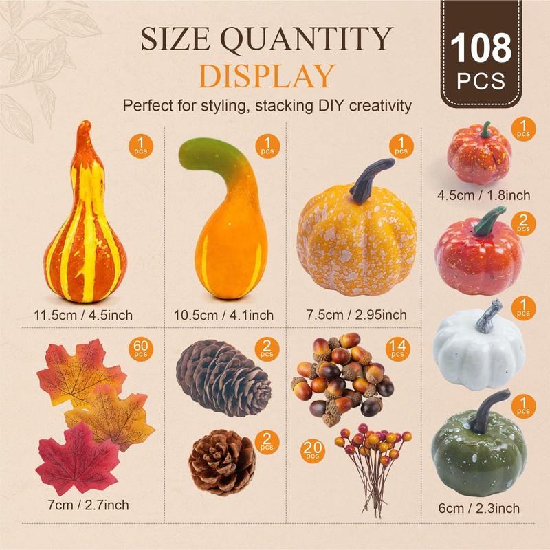Autumn Pumpkin Decorations,Artificial Fall Maple Leaves Thanksgiving Decor
