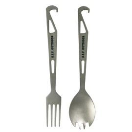 A.S.F. OUTDOOR Titanium Cutlery Set (Sparking Spoon with Hook, Fork with Hook)