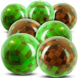 8PCS 8Inch Beach Ball Set for Green Pixel Themed Birthday Party Decorations,Pool Party Supplies,Summer Outdoor Activities,Kids Party Favors,Class Celebration & Holiday Games (8PCS Green+Brown 8inch)