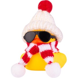 MuMyer - Juguetes de goma de Navidad, adornos de coche, pato amarillo, decoración de tablero de coche con mini gorro, bufanda y anteojos de sol para el ganador de la decoración de Navidad, 2 pulgadas (E9)