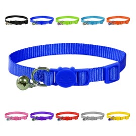 Vibrant Soft Nylon Kitten/Cat Collar with Bell and Safety Release Buckle (Blue)