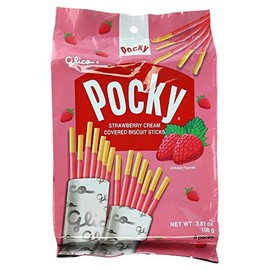Glico Pocky, Strawberry Cream Covered Biscuit Sticks (9 Individual Bags), 3.81 oz-SET OF 2