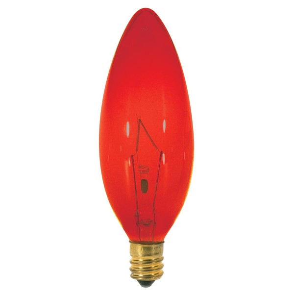 Satco 25BA9 1/2/R Incandescent Decorative Light, 25W E12 BA9 1/2, Transparent Red Bulb [Pack of 12]