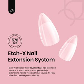 Beetles Gel Nail Tips Short Almond Etch-X Nail Tips,12 Sizes 576Pcs Pre Shaped Soft Nail Tips Half Matte False Nails for Gel Nail Polish Full Cover Press On Nail for Nail Extensions