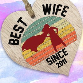 14th Wedding Anniversary Wooden Heart Plaque - Best Wife Since 2011 - Light Wood Sign Keepsake, Celebrate 14th Anniversary Husband Wife Partner, Fourteenth Anniversary Plaque with Quotes Gifts