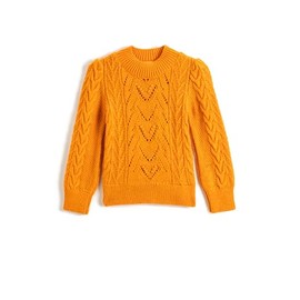 Koton Girls's Cable-Knit Sweater Long Sleeve Stand-Up Neck Pullover, Orange (207)