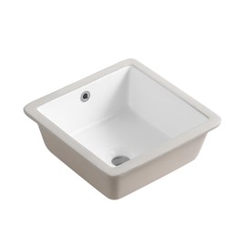 14 Inch Small Square White Undermount Bathroom Sink 13.75" x 13.75" Vanity Under Counter Basin Rectangle Vessel Sink Opening Size 11.5" x 11.5" Lavamanos Para Baños KINGWONG