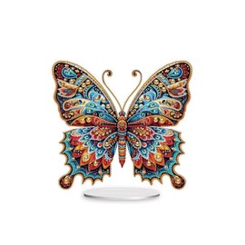 Syntego 5D DIY Mosaic Orange and Blue Butterfly Diamond Painting Art Kit Embroidery Rhinestone Acrylic Table top Ornament Decoration, DART25A