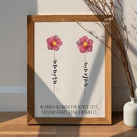 Personalisierter Freundschaftsdruck Bild mit Blumen | Danke & vergiss mich nicht Geschenk | Bestie Freundschaftsspruch (Blumen Lila)