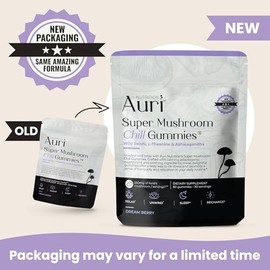 Auri Super Mushroom Chill Gummies Natural Calming Aid & Stress Reduction Suplemento Para Adultos W/Reishi Mushroom, Ashwagandha, L-Teanina Desenrolla 
