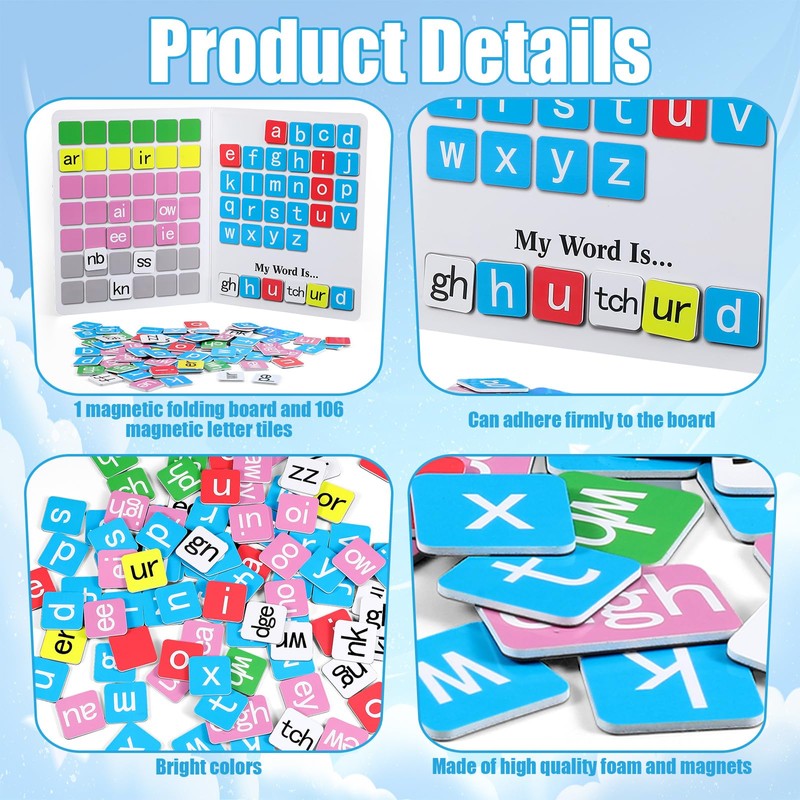 Phonics Magnetic Letter Tiles Set Spelling Reading Games Board Manipulative