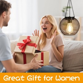 Solar Lantern Outdoor Waterproof, Black Metal Hanging Landscape Lights for Outside Garden Yard Patio Pathway Porch Decor Lighting, Birthday Gifts for Women Mom(1 Pack)