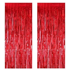 MORANTI Red Metallic Foil Fringe Curtain Foil Fringe Curtain for Birthday Christmas Party Photo Backdrop Wedding Event Decor, Set of 2 (3 feet x 8 feet)