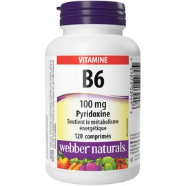 Webber Naturals Vitamin B6 Pyridoxine 100 mg, 120 Tablets, Supports Energy Metabolism, Vegan