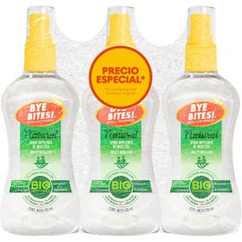 Tripack Spray Repelente de Insectos y Mosquitos Bye Bites! NATURAL, con Citronela y Geraniol, 130 ml - 3 piezas