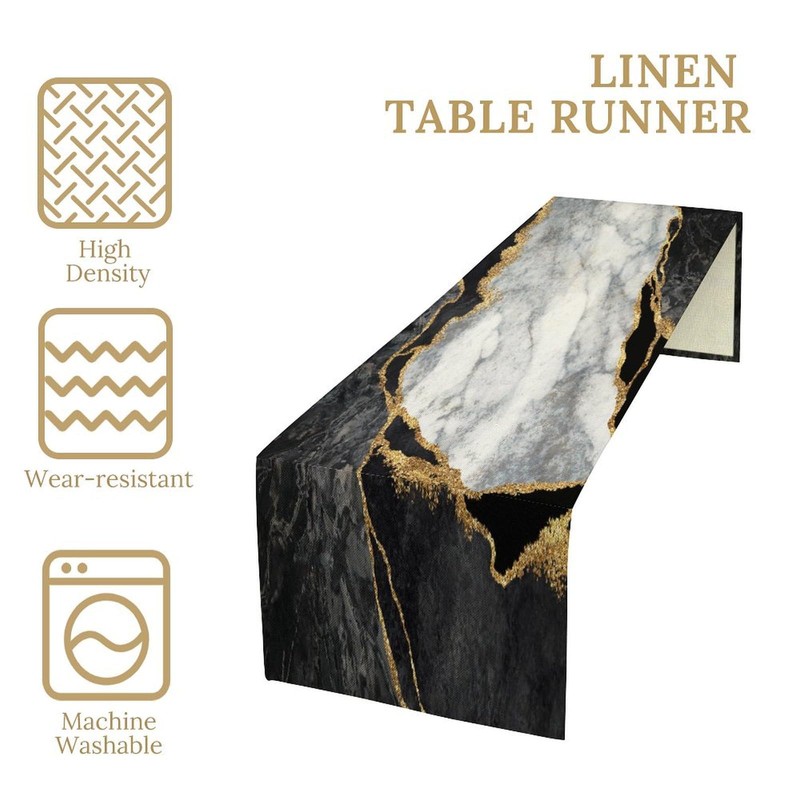 Marble Texture Table Runner Black Gold White Kitchen Dinner Runner